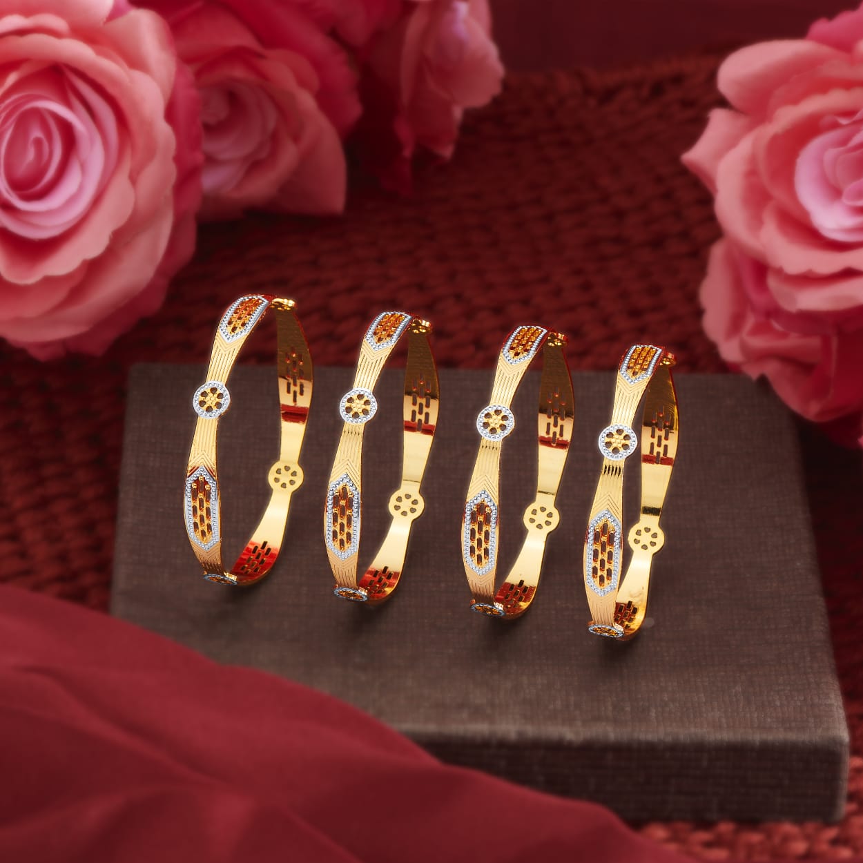 Art-Deco Flower Gold Plated Bangles