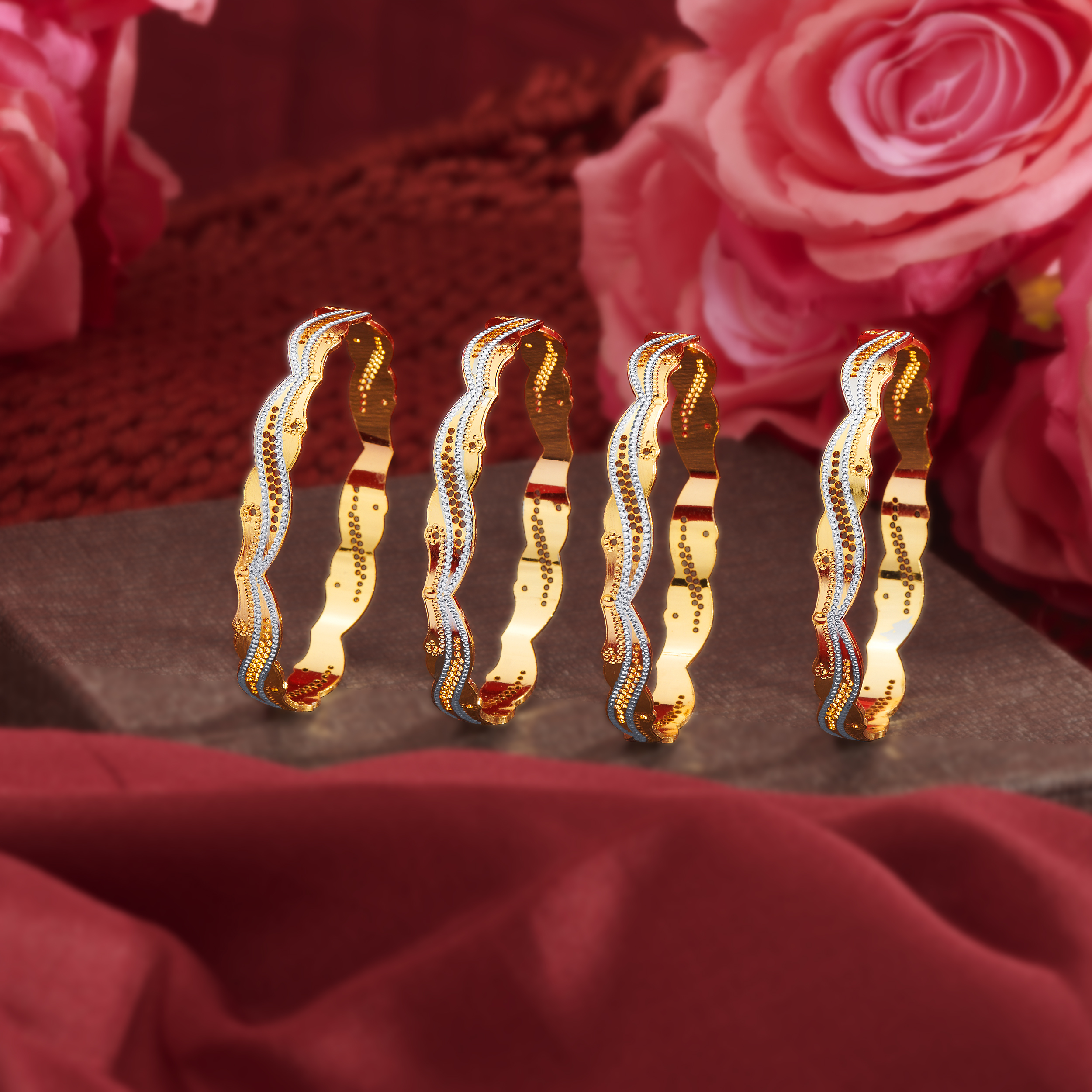 Anti-Tarnish 2-Tone Premium Gold Bangles Set of 4