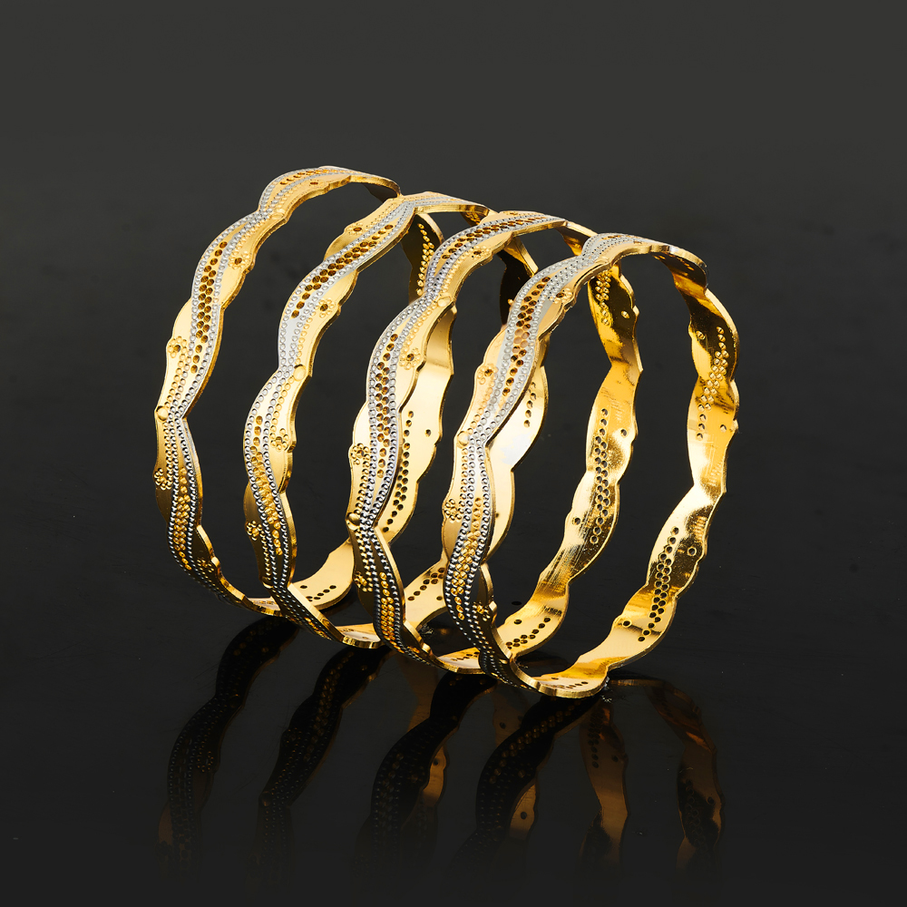 Anti-Tarnish 2-Tone Premium Gold Bangles Set of 4
